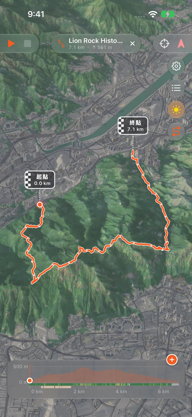A trail over the Lion Rock ridge with its elevation